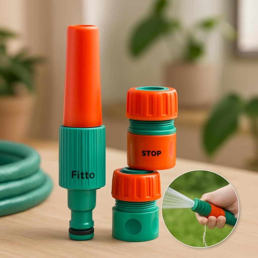 96 Pieces 3/4 Hose Nozzle Sets with 3 Interchangeable Connectors - Orange & Green