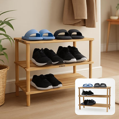 Wooden Shoe Rack 3 Layer, Natural Wood Color, 74x26x48.5cm