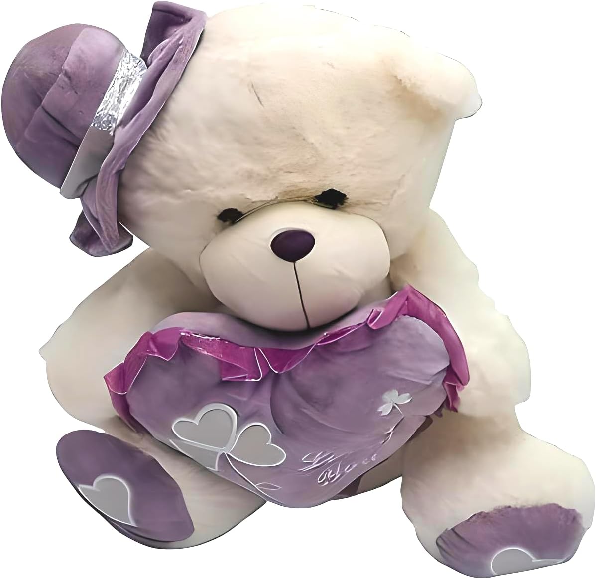 72 Pieces 35 cm White & Purple Teddy Bears with Cap - Plush Stuffed Animal Toy for Kids (Collectible Cuddly Bear)