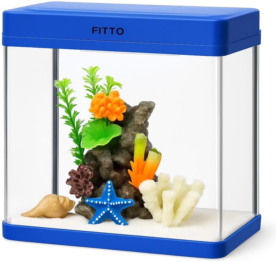 48 Pieces Aquarium -s (8 Litre Capacity – 24 x 17 x 28.5 cm – Full Set Table Top Fish Tank with Energy-Saving Colorful LED Light – Top Water Filter – Air Blower – and Feeding Hole – Perfect for Small Fish – Shrimp – and Aquatic Decor in Home or Office)