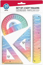 96 Pieces Set of Soft Rulers 4 PC -s (20 CM Scale – Protractor – Triangle – Ruler for School and Office Supplies)