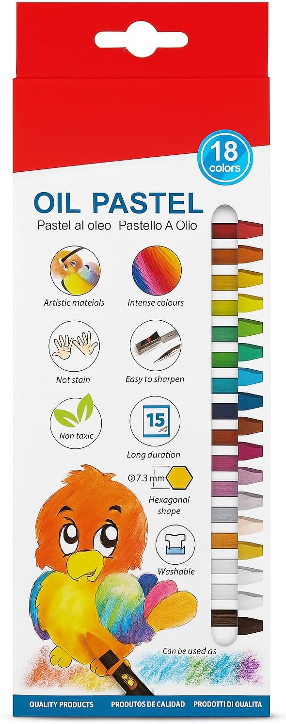 18 Pieces Oil Pastel Set 7.3cm, 18 Vibrant Colors for Art, Drawing, Sketching