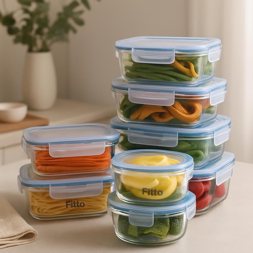 48 Pieces 7Pcs Glass Storage Food Container Set - Rectangulars (Round – Square Sizes)