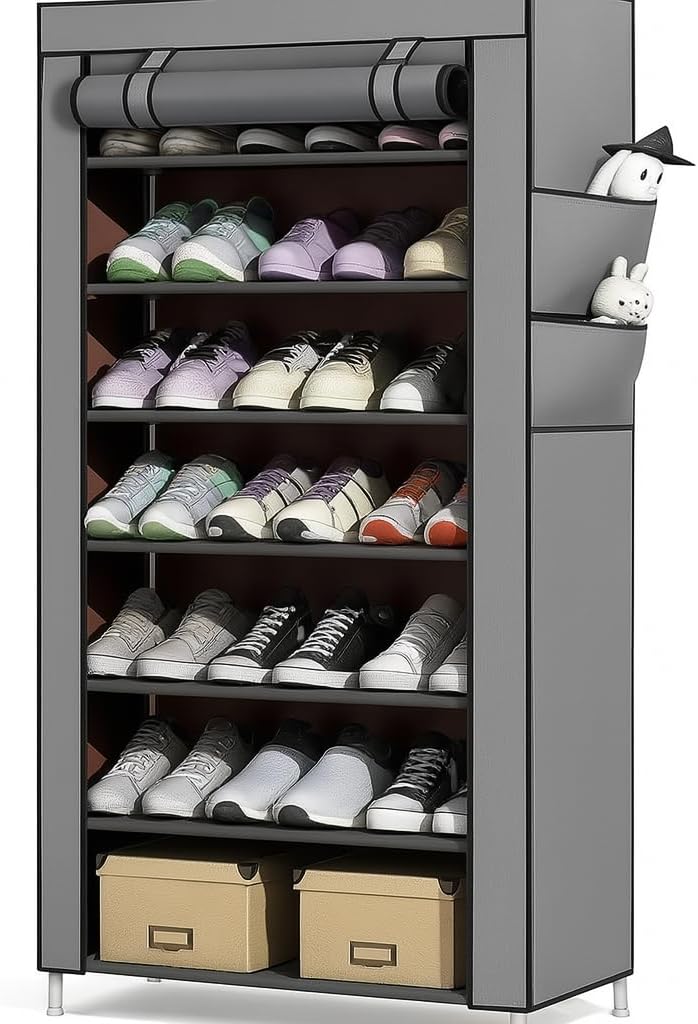 10-Tier Foldable Shoe Rack Storage Cabinet - Holds 27 Pairs, Portable Shoe Organizer with Cover, Space-Saving Shoe Storage Box for Bedroom & Closet (155cm X 60cm X 30cm)