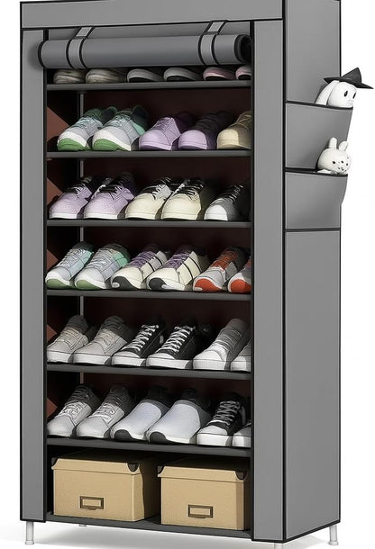 10-Tier Foldable Shoe Rack Storage Cabinet - Holds 27 Pairs, Portable Shoe Organizer with Cover, Space-Saving Shoe Storage Box for Bedroom & Closet (155cm X 60cm X 30cm)