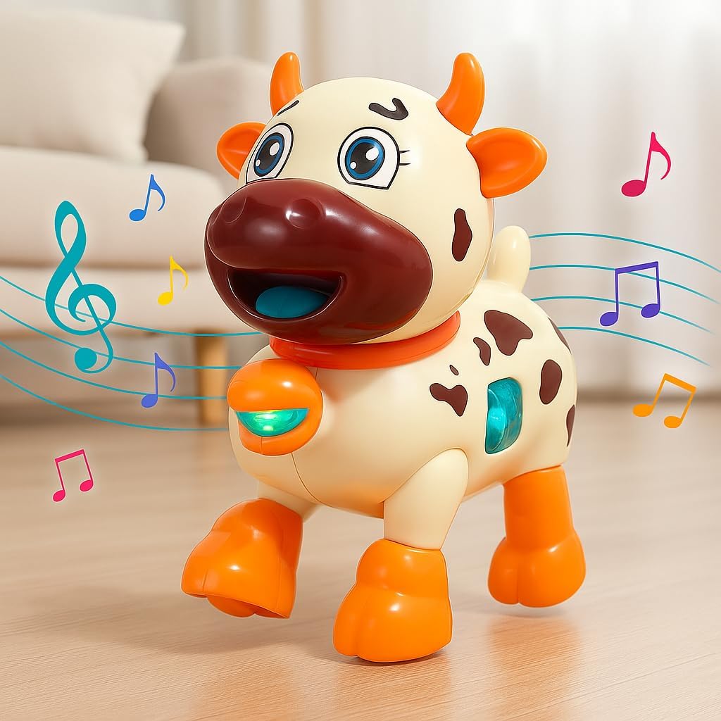 96 Pieces Cow Musical Toys Baby Dancing Walking Baby Cow Toys With Music And LED Lights Swinging Cow Robots Sound Preschool Educational Toy