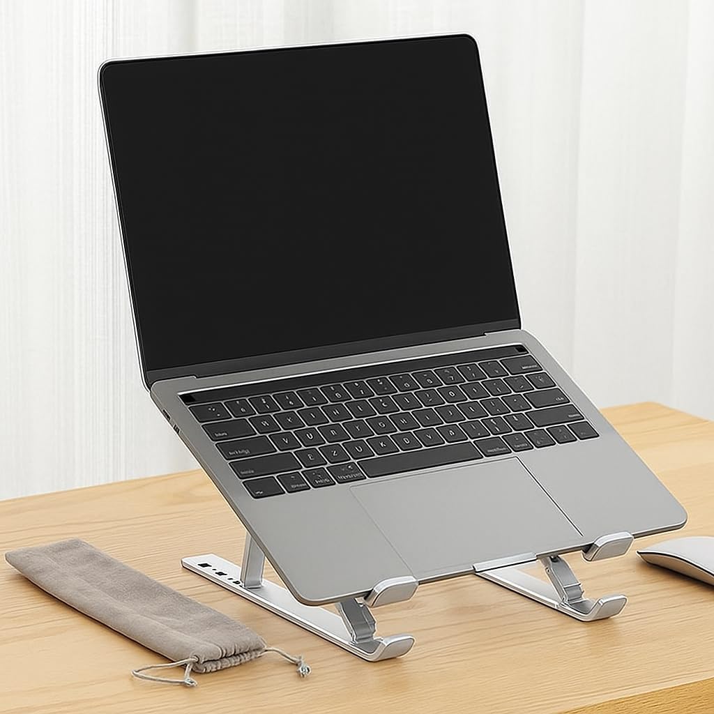 96 Pieces Adjustable Aluminum Laptop Stands for Desk (Foldable Portable Riser with ABS+Silicone – Ventilated Cooling – Ergonomic Holder for 10-15.6" Laptops & Tablets – Sturdy & Lightweight)