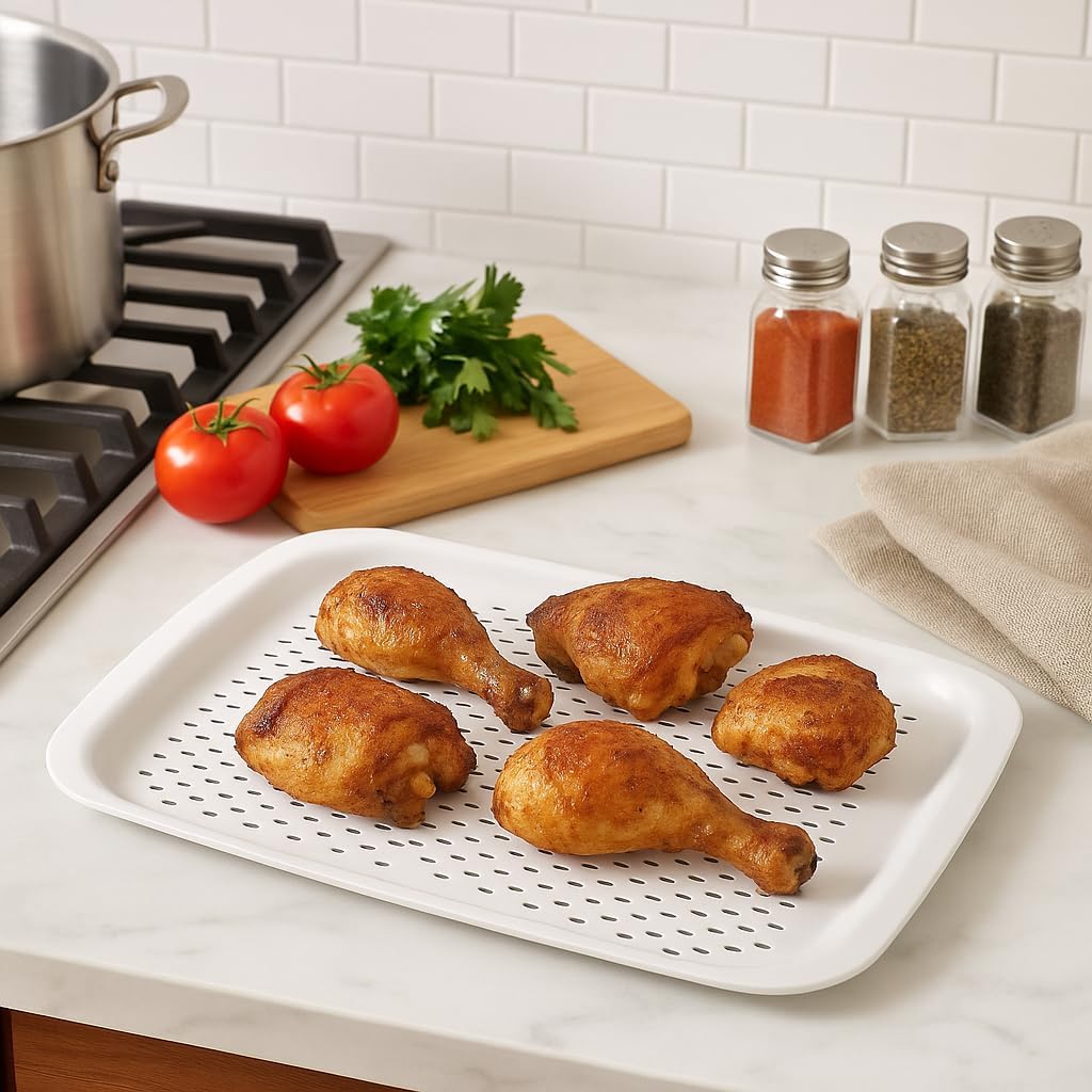 White Tray with Drainage – Multi-Functional Kitchen Organizer for Food Prep, Serving, and Storage – Durable Plastic Tray for Home and Kitchen Use