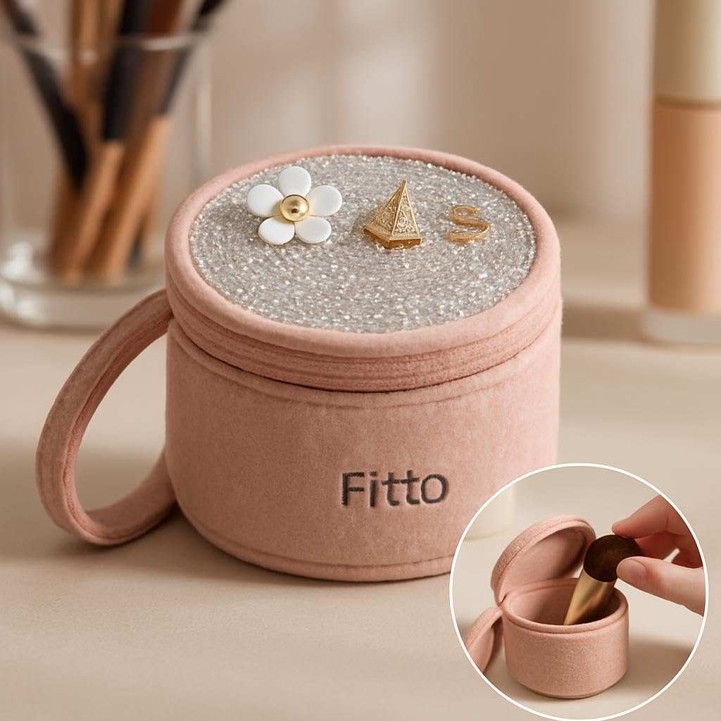 96 Pieces Small Round Wool Makeup Bags with Handle - Pink Portable Makeup Organizer for Travel and Everyday Use