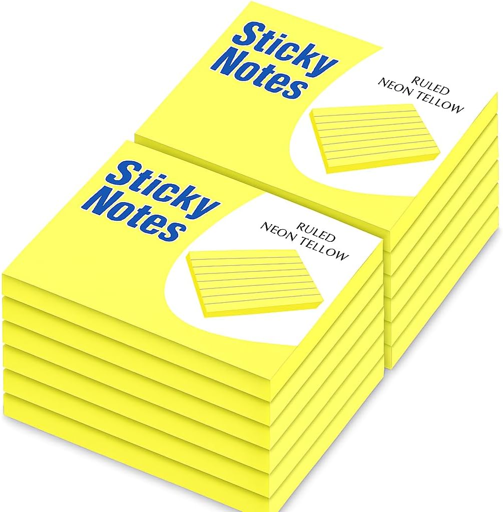 96 Pieces Sticky Notes (12 Pack – 4x3 Inches – Self-Stick Notes in Assorted Colors – Repositionable Sticky Notes for Office – Home – School – and Classroom – 12 Pads of 100 Sheets Each)