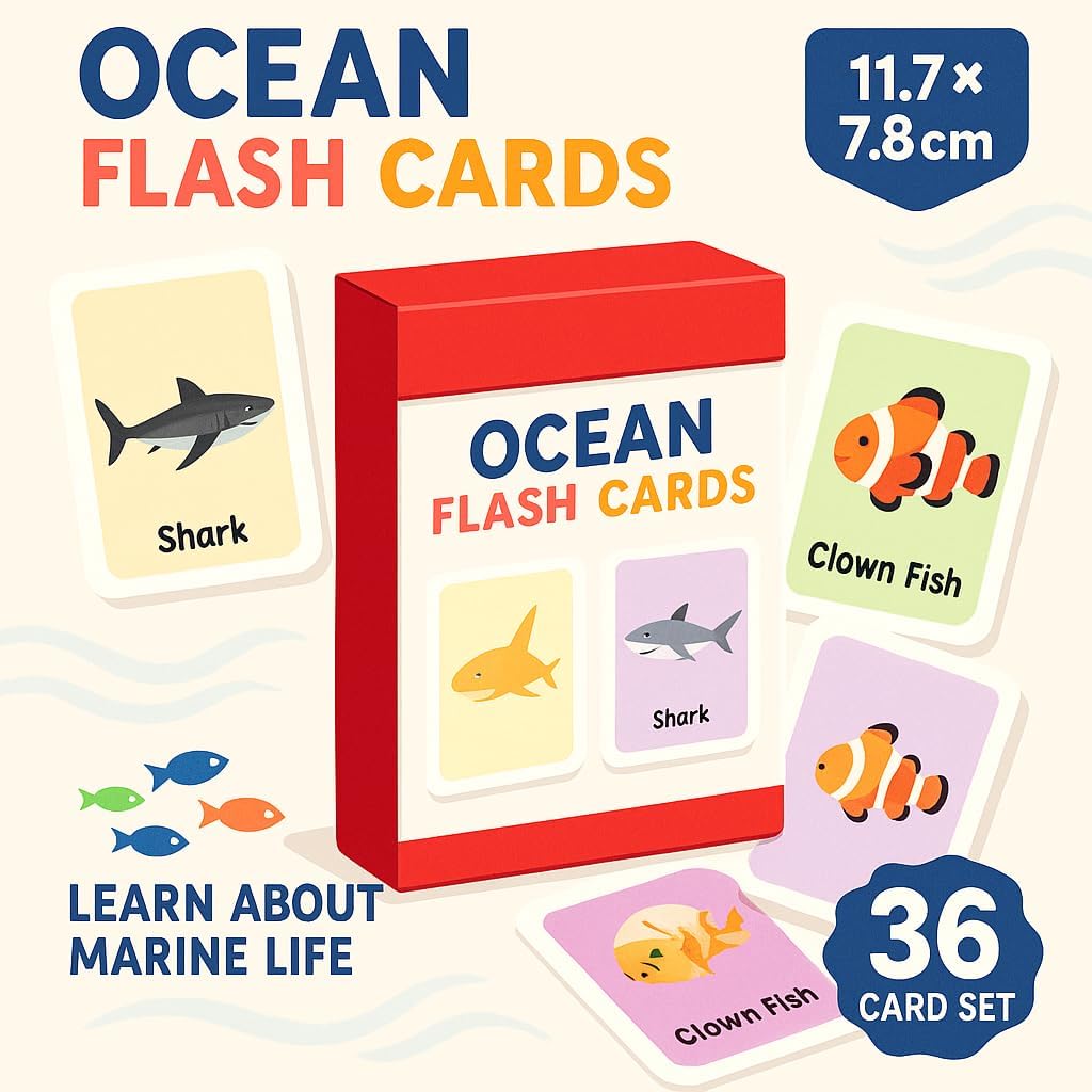 120 Pieces Ocean Series Flash Cards 36 Sheets (11.7x7.8cm – Educational Marine Life Activity Cards)