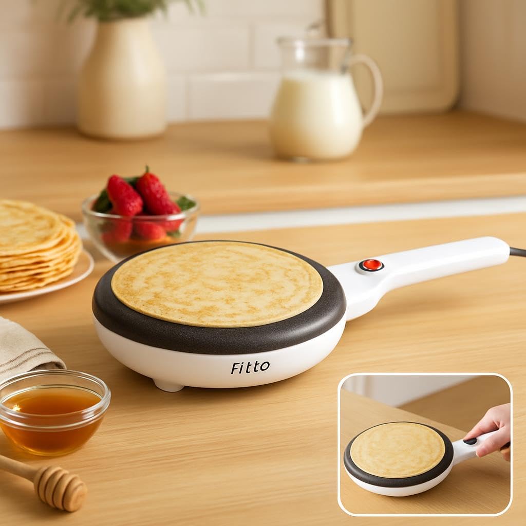 600W Electric Crepe Maker, 20cm Non-Stick Burner, White