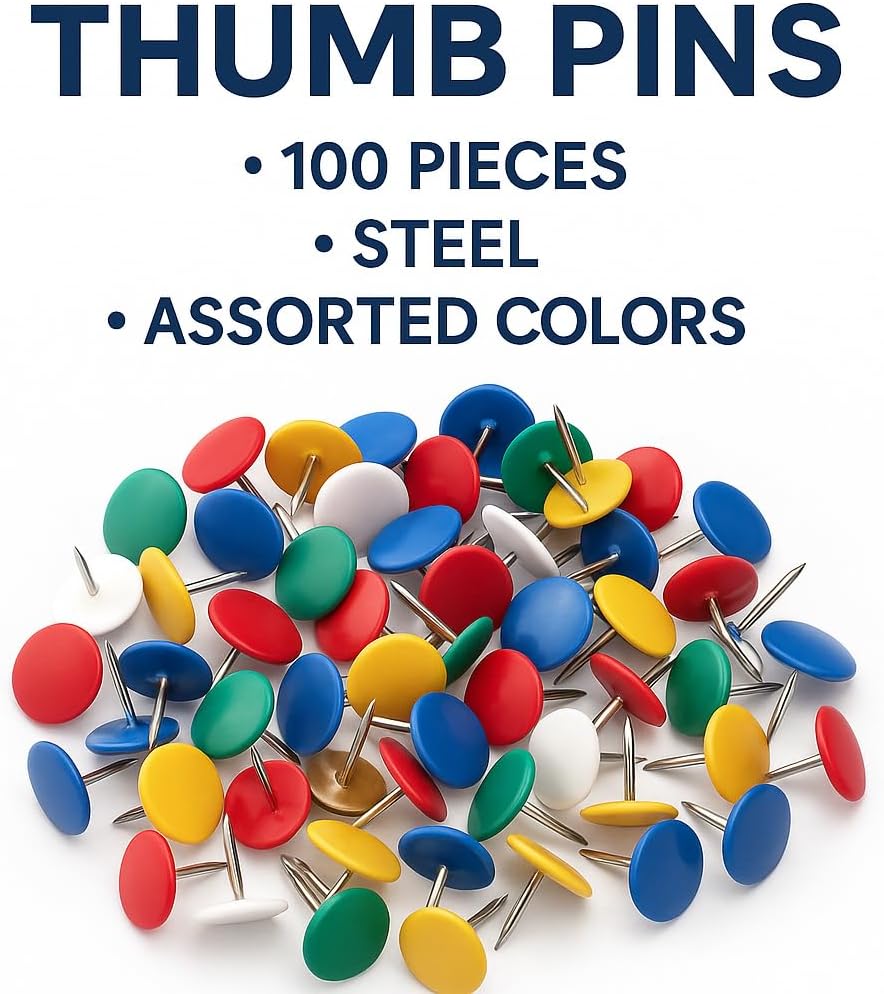144 Pieces 100 Pieces Steel Thumb Pins Assorted Colors for DIY Crafts & Projects