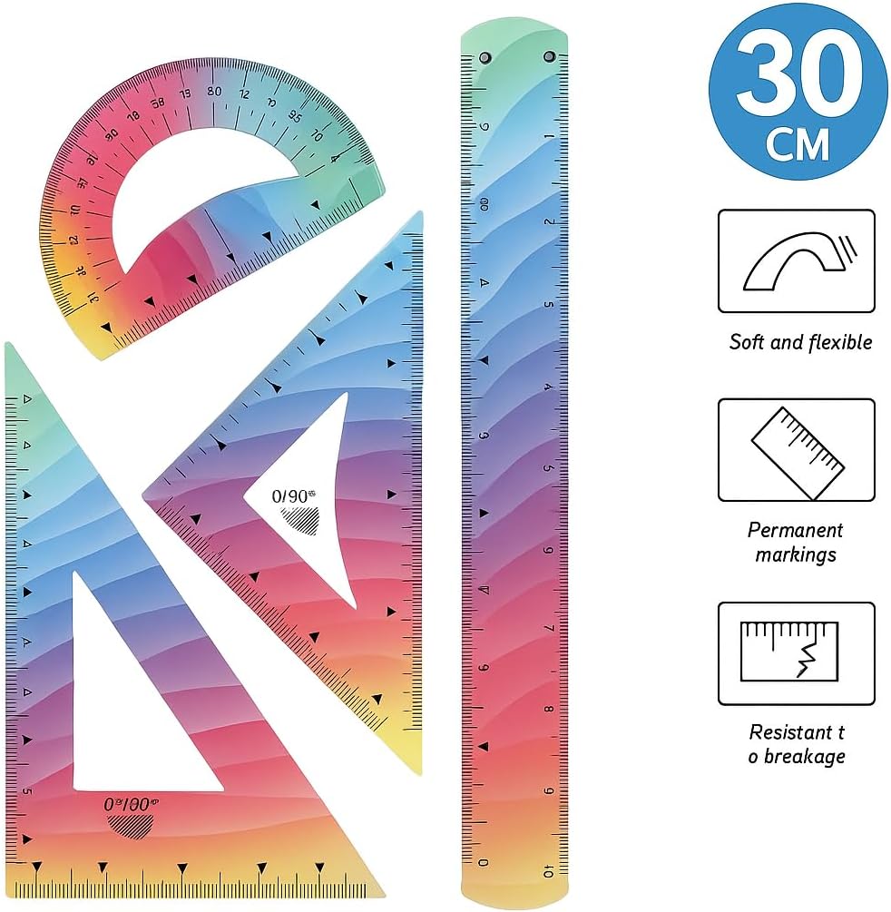 Set of Soft Rulers 4 PC - Scale, Protractor, Triangle, Ruler 30 CM for School and Office Use