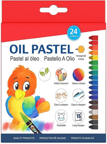 24 Pieces Oil Pastel, 7.3cm - 24 Colors for Drawing and Art Supplies