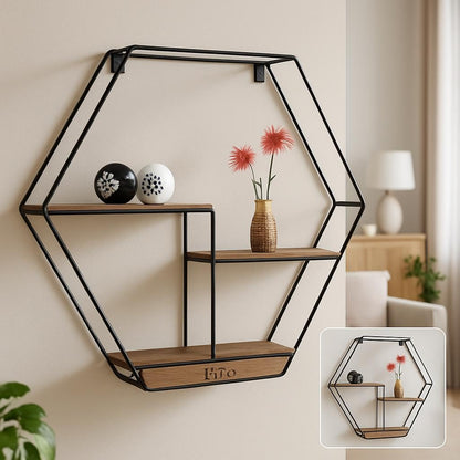Metal Wire Hexagonal Wall Display Shelf for Home Decor