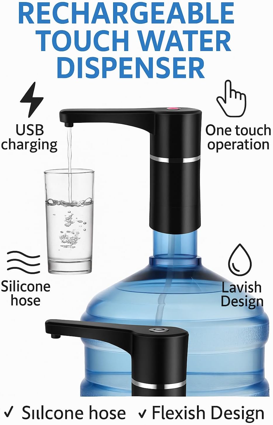 96 Pieces Lavish Rechargeable Touch Water Dispensers (Silicone Hose)