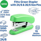 96 Pieces Green Staplers with 24/6 & 26/6 Size Pins (1 Pc Office Desk Stapler)