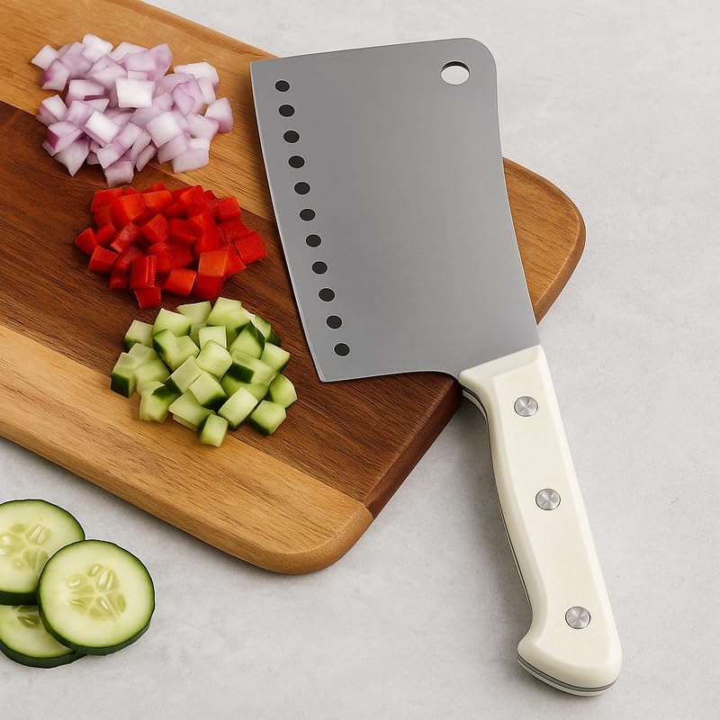 96 Pieces Stainless Steel Meat Chopper Knives with White Handle (Heavy Duty Kitchen Cleaver for Chopping and Slicing)