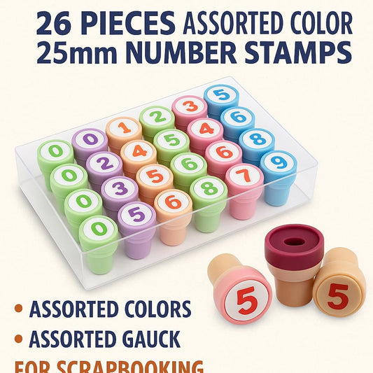 26 Pieces Assorted Color 25mm Number Stamps for Scrapbooking, Stationery & Crafts