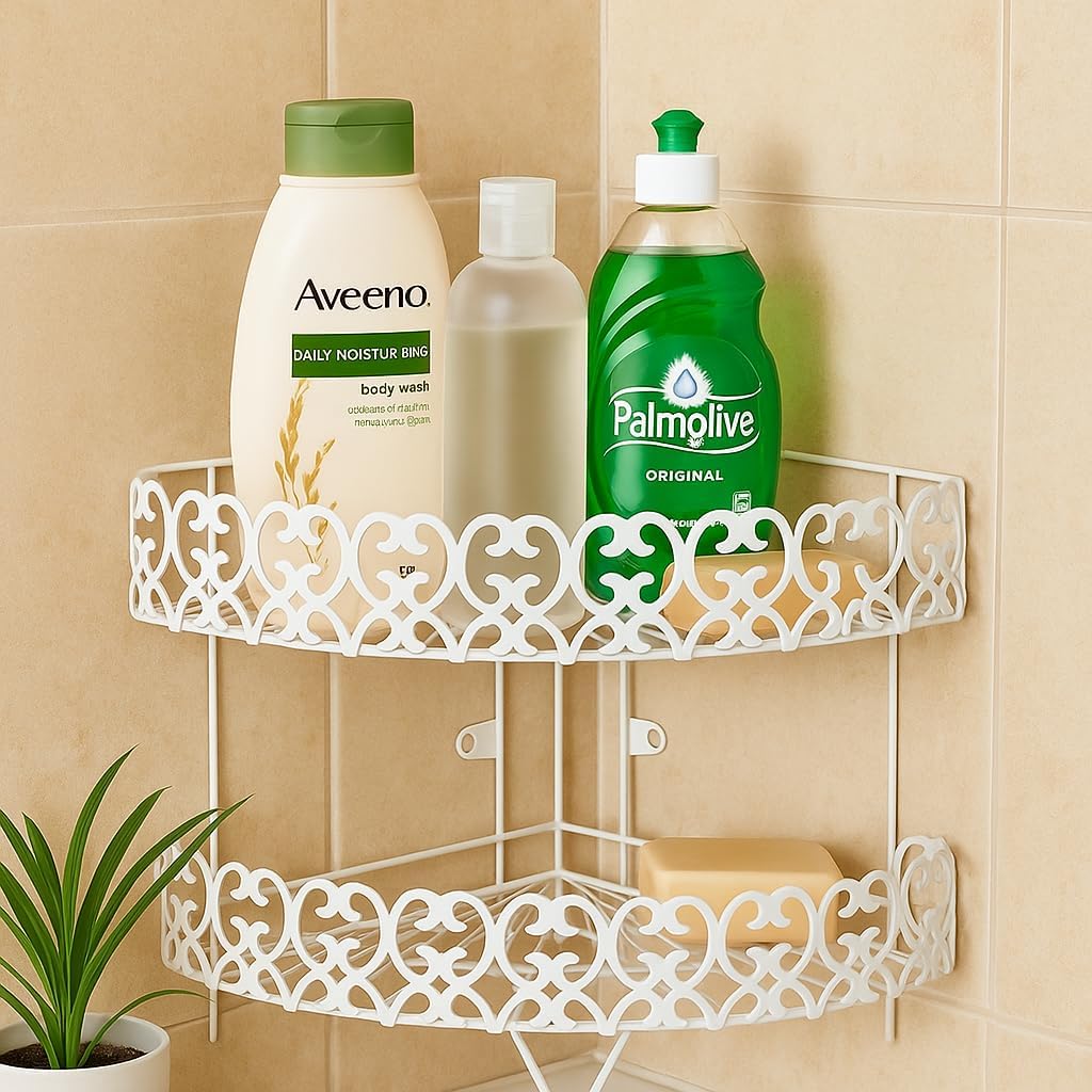 2-Tier Corner Bathroom Shelf – Space-Saving Bathroom Organizer, Rustproof Stainless Steel, Easy to Install, Ideal for Shower Accessories, Toiletries, and Storage
