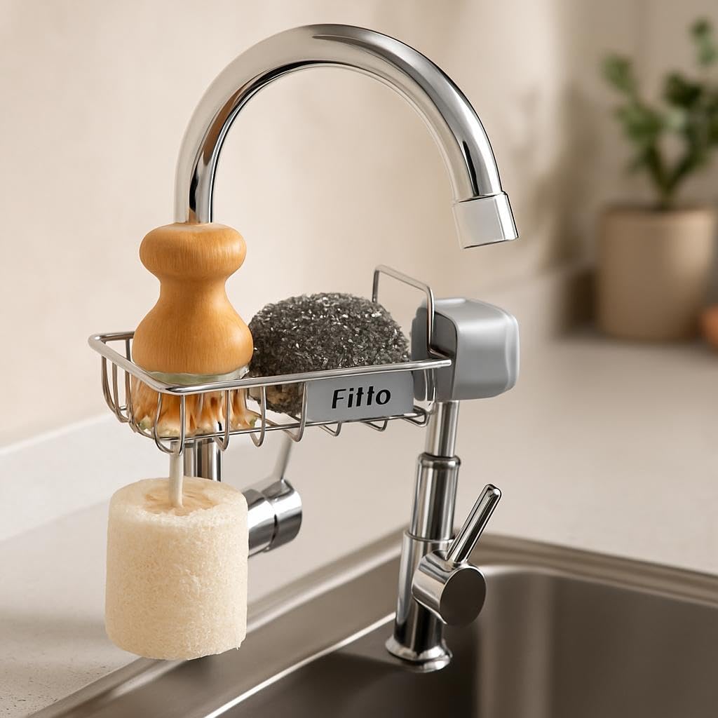 96 Pieces Metal Chrome Finish Kitchen Faucet Sponge Holders (Stainless Steel)