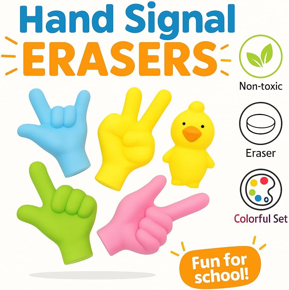 120 Pieces 4 Pieces Assorted Hand Signal Shaped Erasers - Colorful School Stationeries