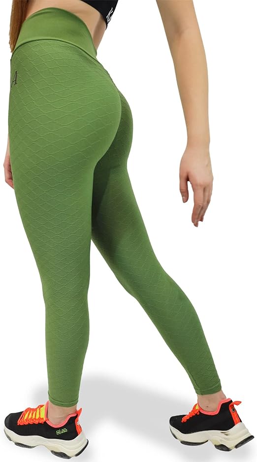 Fitto V-Waist Power Leggings - High V-cross Waistband Workout Gym Yoga Seamless Pants for Women (Medium, Green)