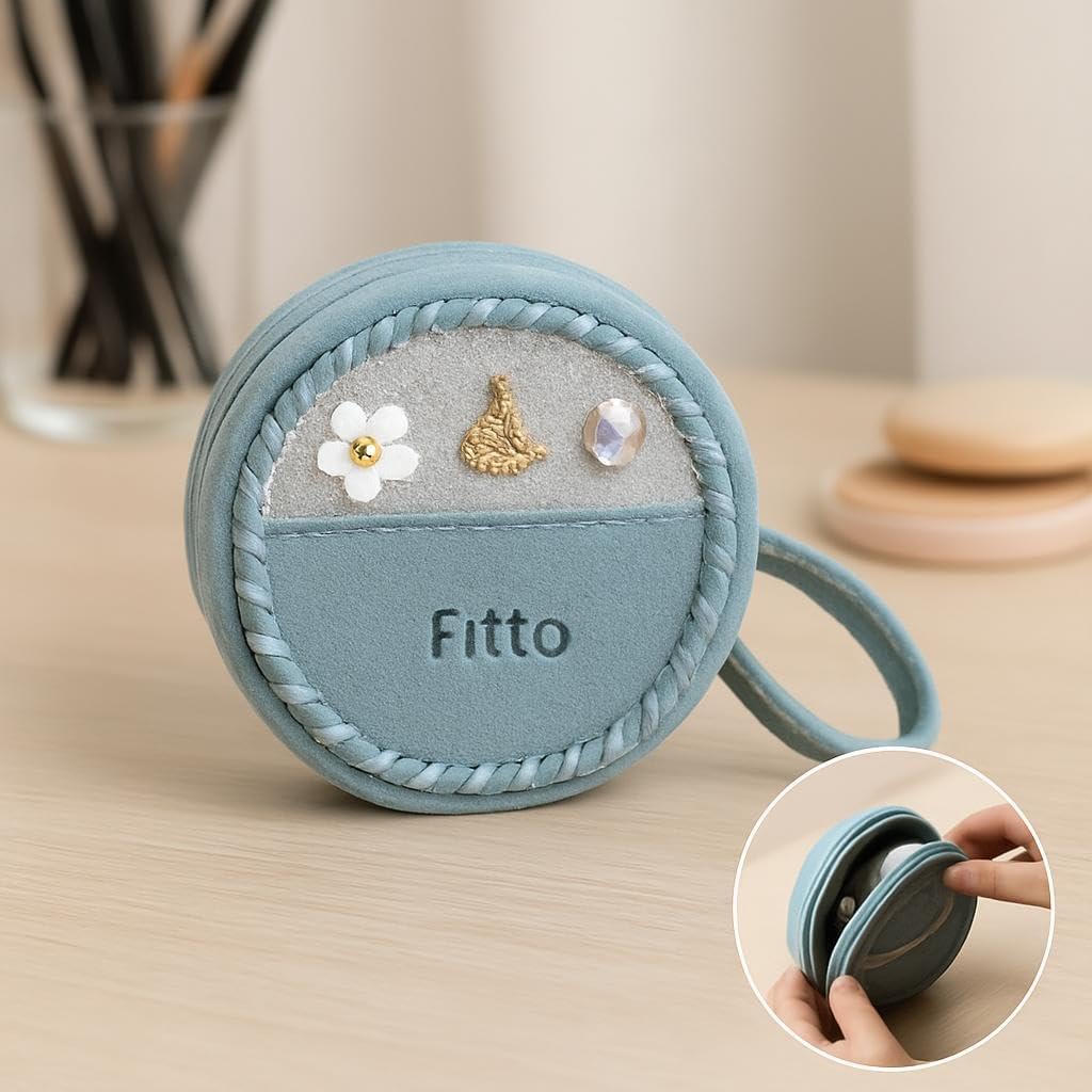 Small Round Wool Makeup Bag with Handle - Blue Portable Travel Cosmetic Organizer