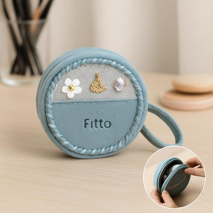 Small Round Wool Makeup Bag with Handle - Blue Portable Travel Cosmetic Organizer