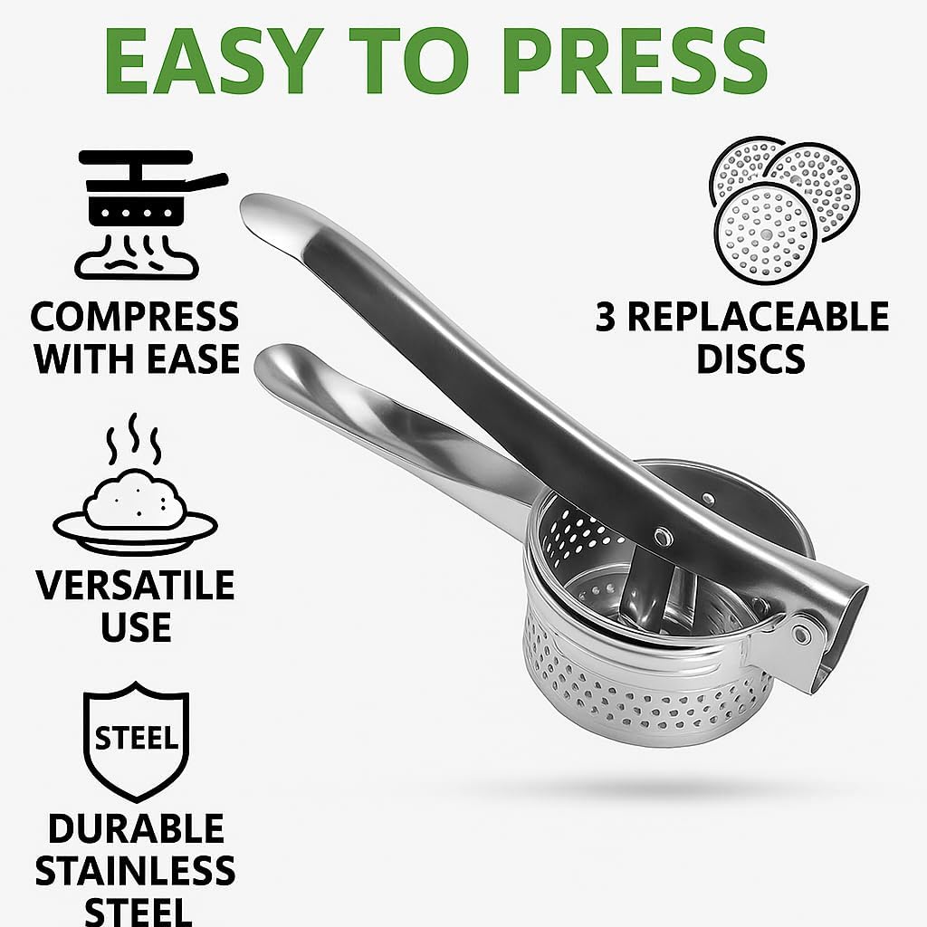 96 Pieces Steel Potato Compressors (Ice Cream Compressor – Pasta Press – Fruit and Vegetable Juicer – with 3 Replaceable Discs – Rust Proof – Easy to Press)