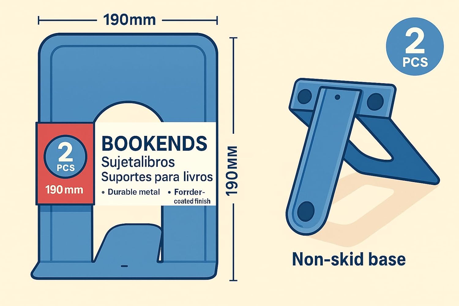 96 Pieces Bookends 2 Piece Sets (19x12.6cm Blue for Home and Office Organization)
