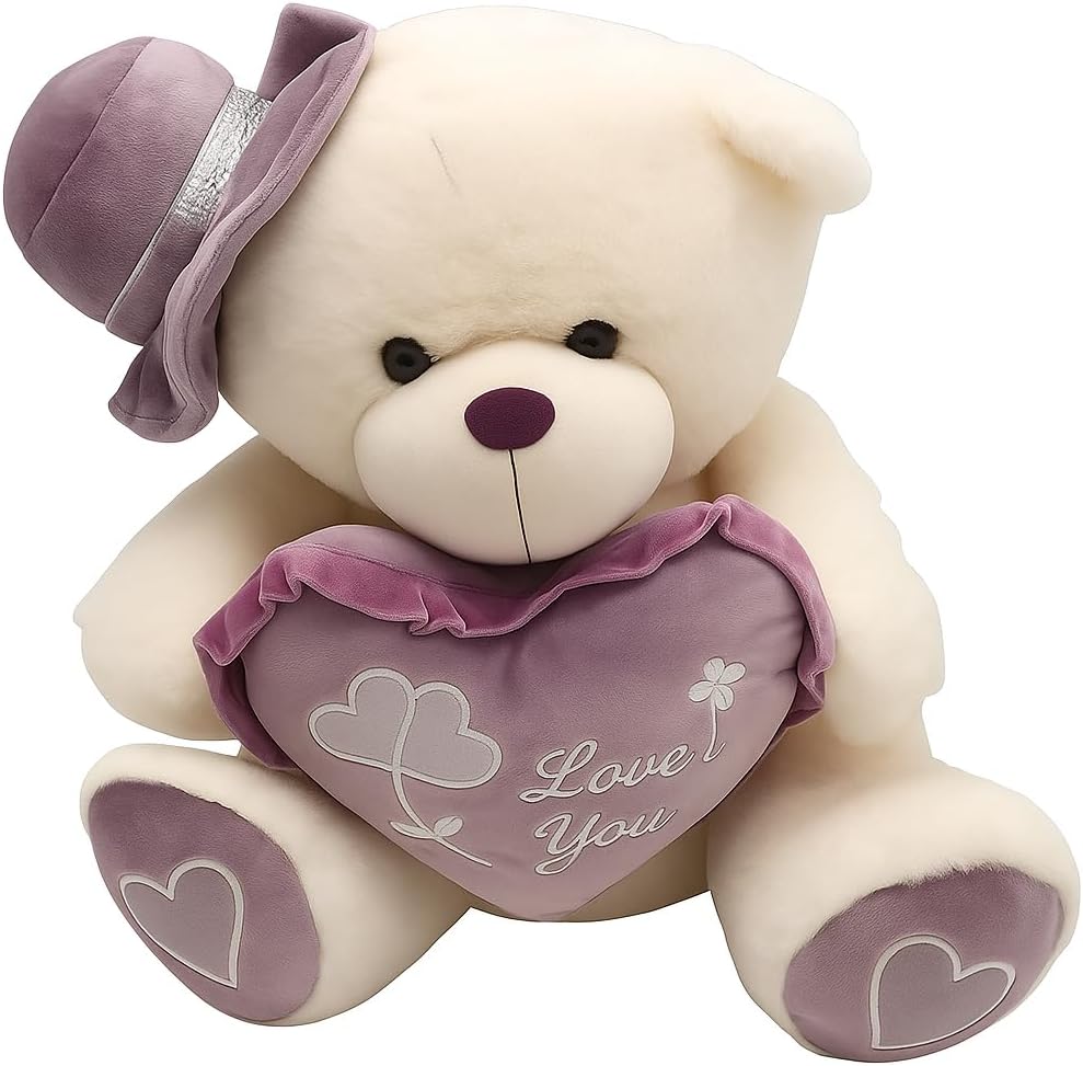 72 Pieces 35 cm White & Purple Teddy Bears with Cap - Plush Stuffed Animal Toy for Kids (Collectible Cuddly Bear)