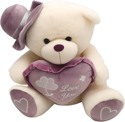35 cm White & Purple Teddy Bear with Cap - Plush Stuffed Animal Toy for Kids, Collectible Cuddly Bear
