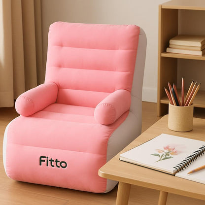 Indoor & Outdoor Inflatable Deluxe Lounge Chair with Armrest – Soft Plush Fabric Seating, Ideal for Home, Camping, Gaming, Picnics, Festivals (Pink)