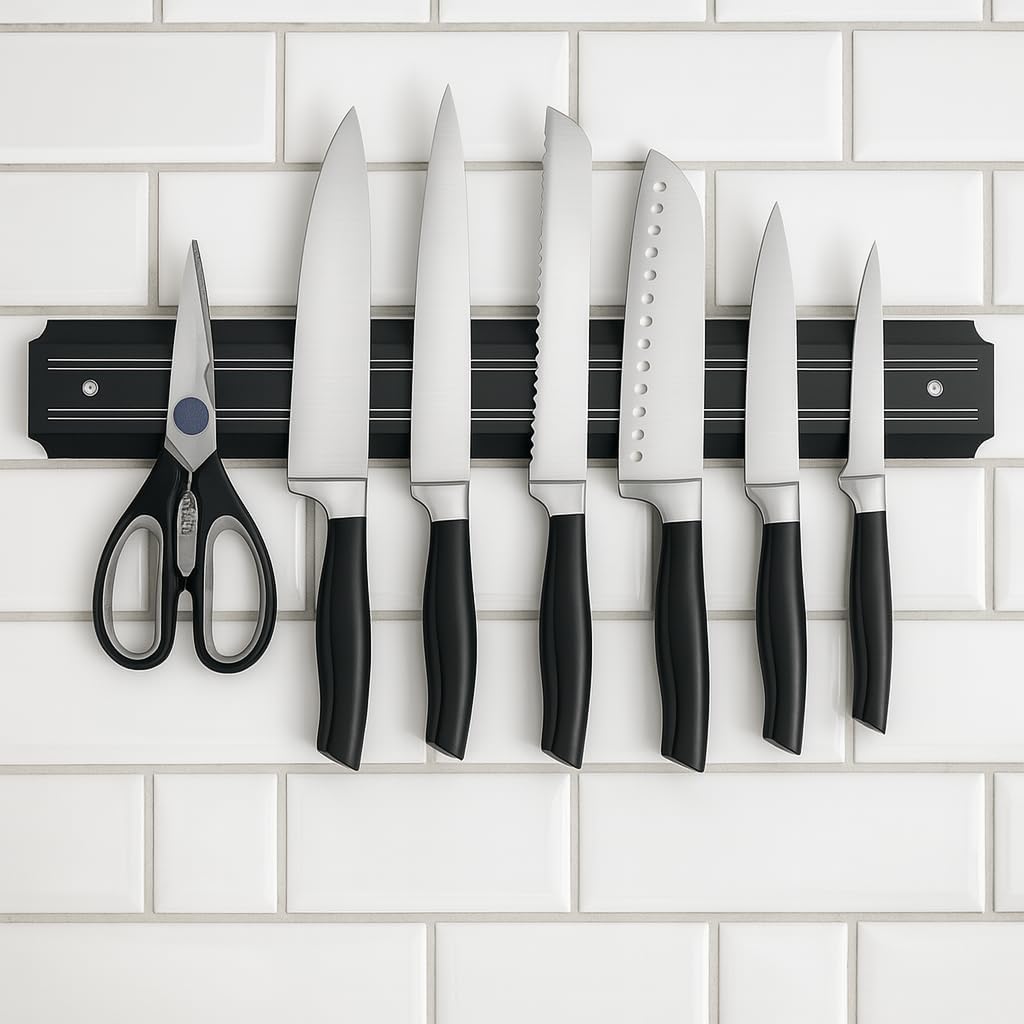 96 Pieces 15 Inch Magnetic Knife Holder Set of 2s (Black Powerful Magnetic Knife Strip for Wall Mount – Space-Saving Magnetic Knife Rack with Screws for Kitchen Tools Utensils)