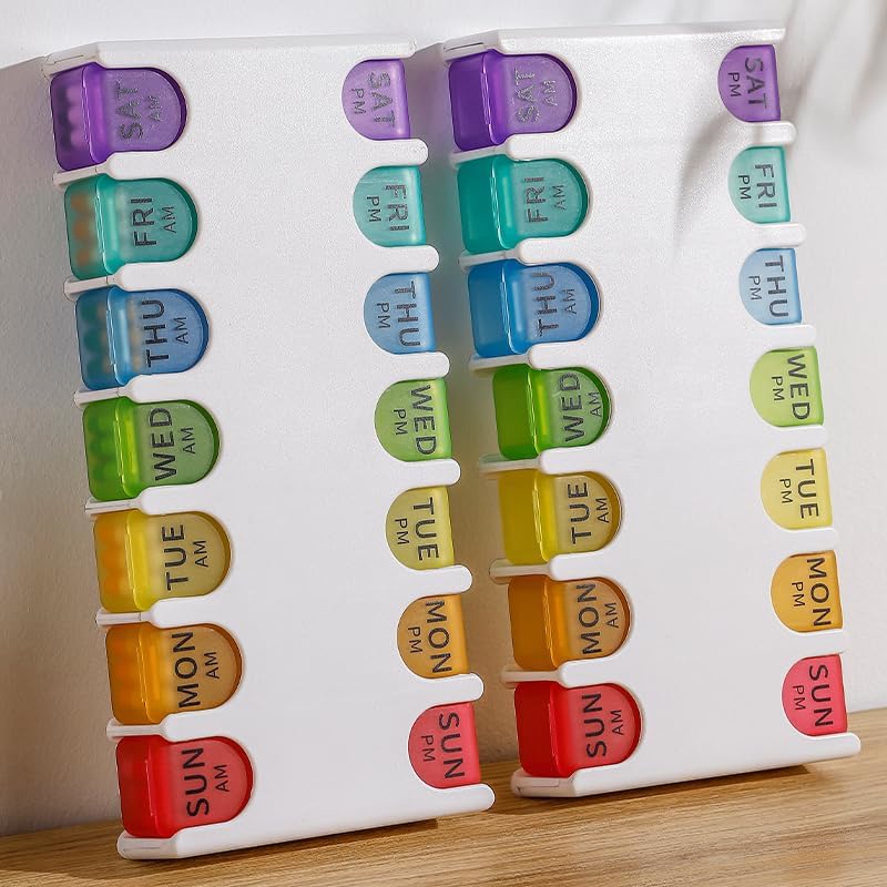 96 Pieces Weekly Pill Organizers (7-Day – 2-Times-a-Day Compartments – White + Semi-Transparent)