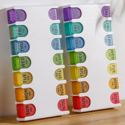 Weekly Pill Organizer – 7-Day, 2-Times-a-Day Compartments – White + Semi-Transparent