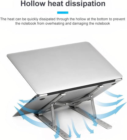 Aluminum Laptop Stand – Multi-Angle Adjustable & Foldable Portable Laptop Riser with Heat Dissipation, Sturdy Holder for 10-17.3” Laptops, Tablets, and Phones, Lightweight and Durable