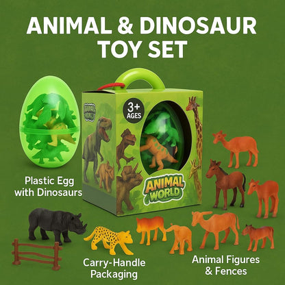 Premium Plastic Animal Toy Set - Includes Hippo, Giraffe, Camel, Horse, Tiger, Lion, Elephant & More - Educational & Fun Wildlife Figures for Kids