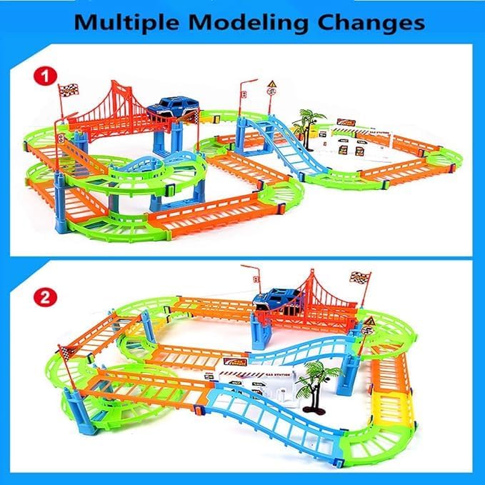 96 Pieces Race Car Tracks - Dinosaur Toys Sets for Kids (Glow in the Dark – Curved and Straight Track Pieces – Dinosaur-Themed Adventure – Perfect for Boys & Girls – Fun Building Toy Set – Ages 3+)