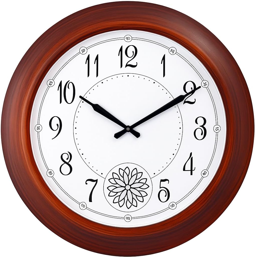 60 Pieces Classic Round Wall Clock withs (2-Inch Wood Finish Frame | Elegant Timepiece for Home and Office | Large Easy-to-Read Dial | Silent Non-Ticking Movement | Perfect for Living Room – Kitchen – Bedroom)