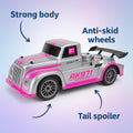 48 Pieces Large Remote Control Truck 1:10s (Full Cover Pink LED Light High Speed Racing Car with Spoilers – Pink)