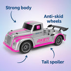 48 Pieces Large Remote Control Truck 1:10s (Full Cover Pink LED Light High Speed Racing Car with Spoilers – Pink)