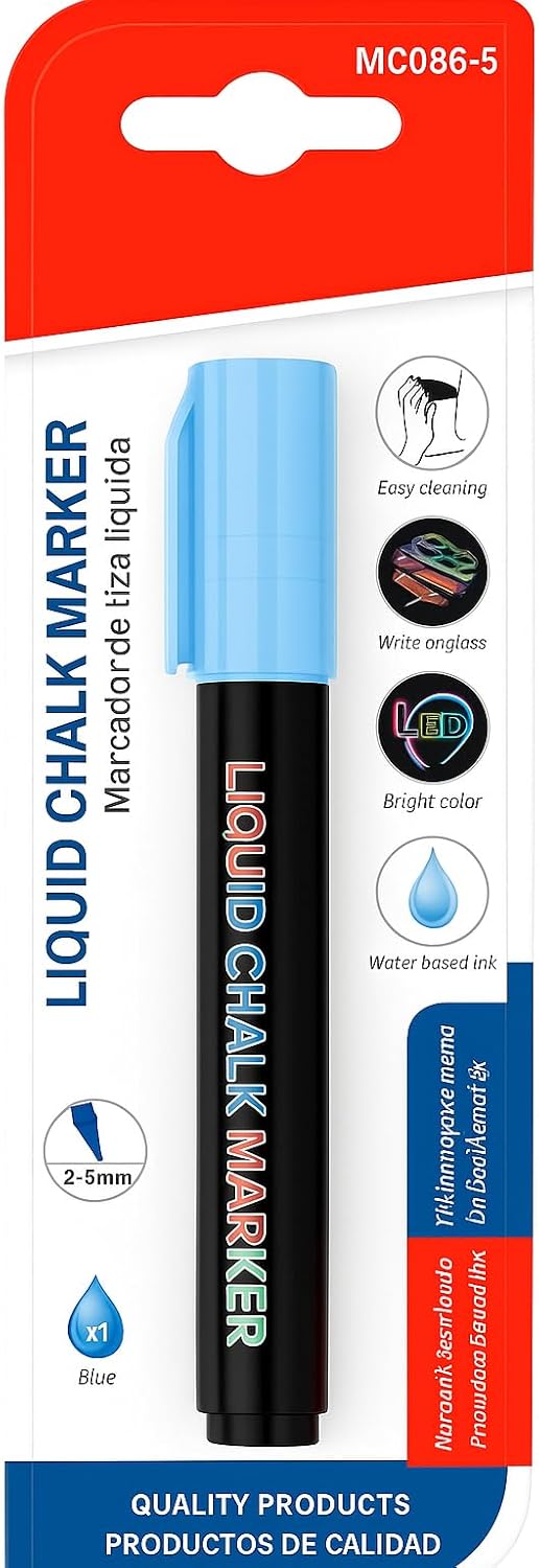 Liquid Chalk Marker 14.5cm, 2-5mm Tip, Blue for Chalkboards, Glass, Windows, Non-Permanent