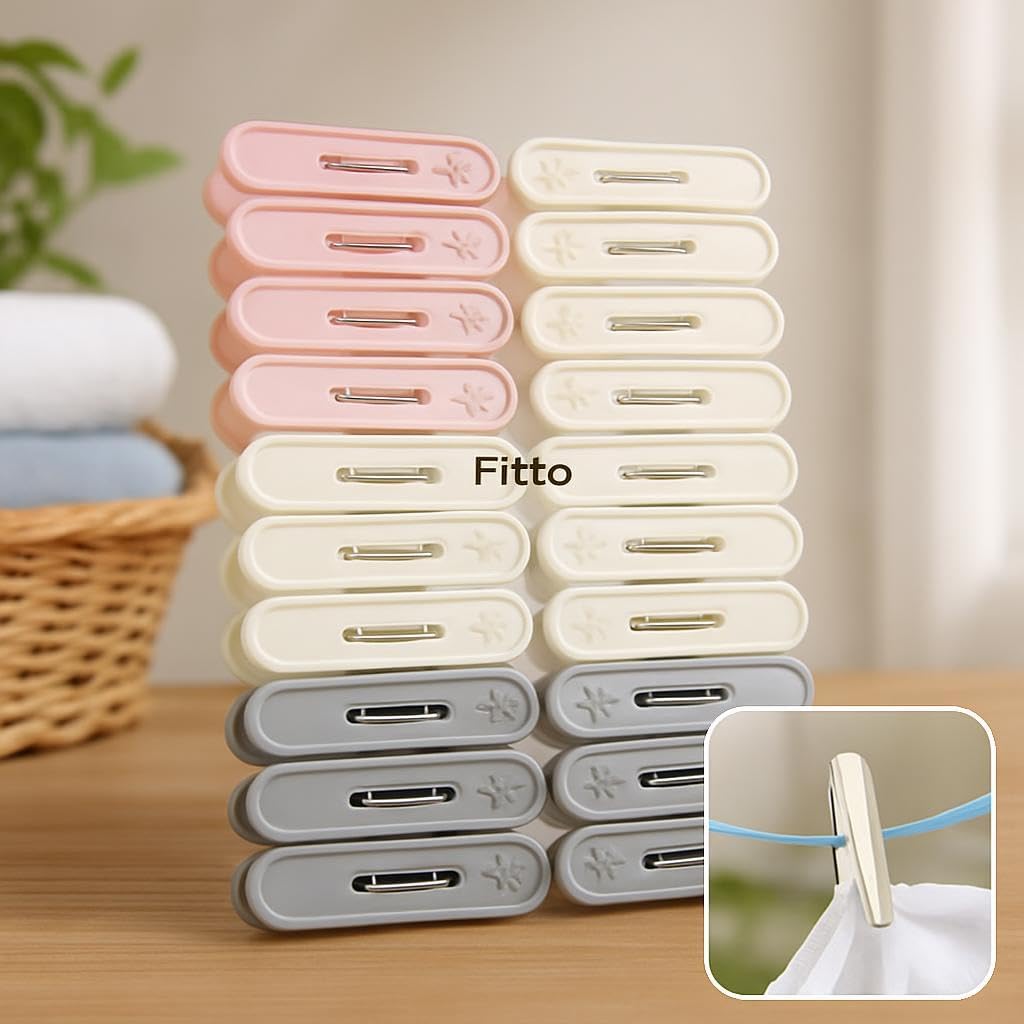Plastic Cloth Pins, 20 Pieces - Multicolour for Laundry and Crafts