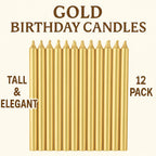 240 Pieces 6Pcs Long Thin Birthday Cake Candles with Stand - Gold (Celebration Party Candle – Housewarming – Anniversary Candle for Cakes – 13cm)