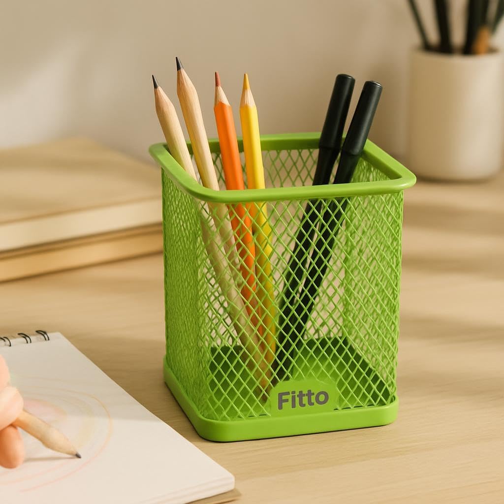 Green Rectangle Pen Holder 8x10cm - Office Desk Organizer
