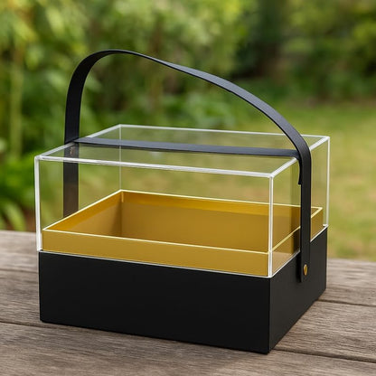 Transparent Gift Acrylic Rectangular Box with Handle, 18x13.5x12.5cm, Black