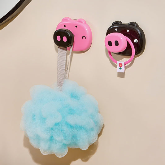 Cartoon Suction Cup Hooks – Fun Black and Rose Red Design Pack Of 4